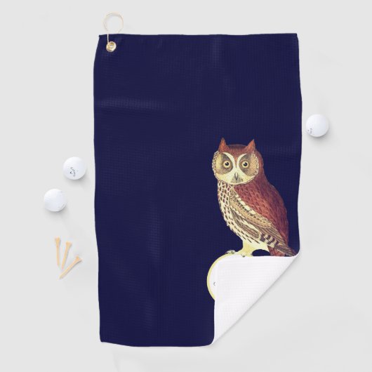 Rustige Waterverf Owl Monogram Naam Navy Blue Golfhanddoek (Insitu)
