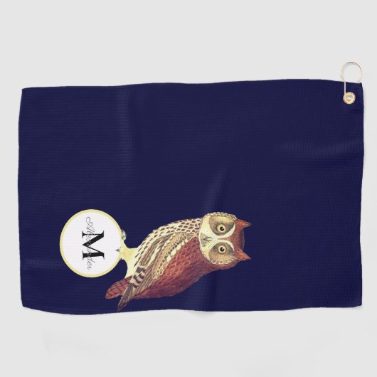 Rustige Waterverf Owl Monogram Naam Navy Blue Golfhanddoek (Horizontaal)