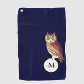 Rustige Waterverf Owl Monogram Naam Navy Blue Golfhanddoek (Voorkant)