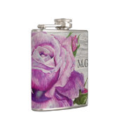 Rustige Waterverf Paars Roos Houtmonogram Heupfles (Rechts)