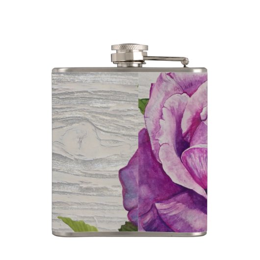 Rustige Waterverf Paars Roos Houtmonogram Heupfles (Achterkant)