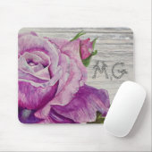 Rustige Waterverf Paars Roos Houtmonogram Muismat (Met muis)