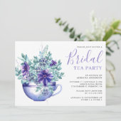 Rustige Waterverf Paarse Anemones Bridal Tea Party Kaart (Staand voorkant)