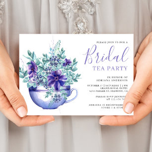 Rustige Waterverf Paarse Anemones Bridal Tea Party Kaart