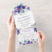 Rustige Waterverf Paarse Anemones Wedding All In One Uitnodiging (Afscheurbaar)