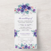 Rustige Waterverf Paarse Anemones Wedding All In One Uitnodiging (Binnen)