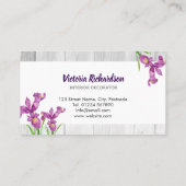 Rustige Waterverf Paarse Irises Floral Design Visitekaartje (Achterkant)