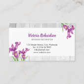 Rustige Waterverf Paarse Irises Floral Design Visitekaartje (Achterkant)