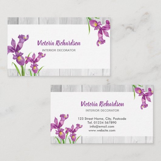 Rustige Waterverf Paarse Irises Floral Design Visitekaartje (Voorkant / Achterkant)