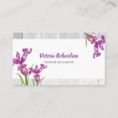 Rustige Waterverf Paarse Irises Floral Design Visitekaartje (Voorkant)