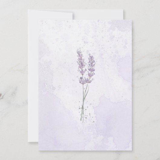 Rustige waterverf paarse lavenderbloembruiloft kaart (Achterkant)