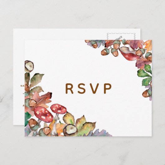 Rustige Waterverf paddenstoelen vieren het huwelij Uitnodiging Briefkaart (Voorkant / Achterkant)