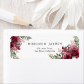 Rustige Waterverf Pastel Maroon Bloom Adres  Etiket (Insitu)