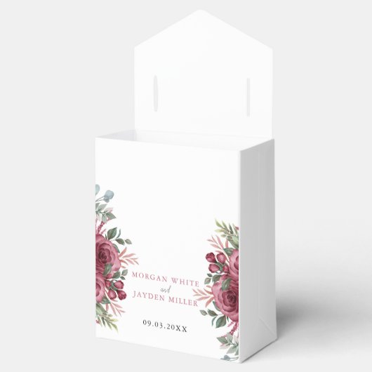 Rustige Waterverf pastel Maroon Bloom Wedding Fav Bedankdoosjes (Geopend)
