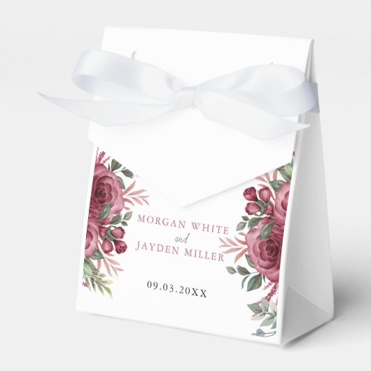 Rustige Waterverf pastel Maroon Bloom Wedding Fav Bedankdoosjes (Voorkant Zijde)