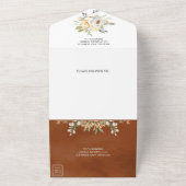 Rustige Waterverf Perzik Floral Terracotta Wedding All In One Uitnodiging (Buitenkant)
