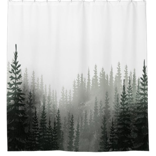 Rustige Waterverf Pijnbos Douchegordijn (Voorkant)