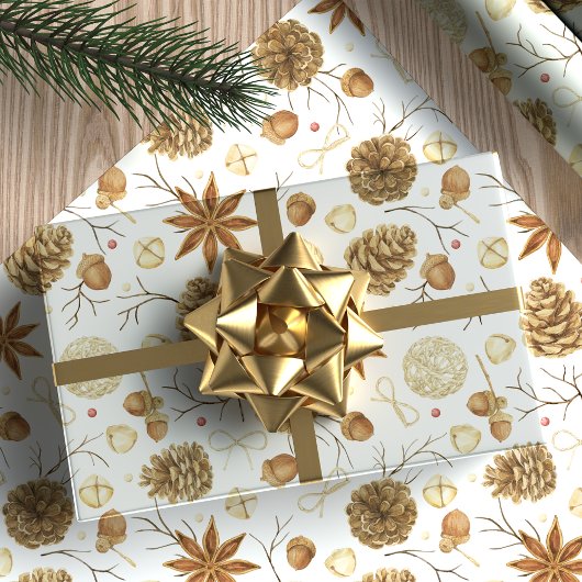 Rustige Waterverf Pine Cone Holiday Cadeaupapier