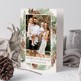 Rustige Waterverf Pine Cone Wreator 2 Foto Feestdagen Kaart