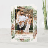 Rustige Waterverf Pine Cone Wreator 2 Foto Feestdagen Kaart (Voorkant)