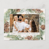 Rustige Waterverf Pine Cone Wreator 2 Foto Feestdagenkaart (Voorkant)