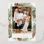 Rustige Waterverf Pine Cone Wreator 2 Foto Folie Feestdagenkaart (Voorkant)