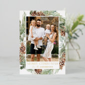 Rustige Waterverf Pine Cone Wreator 2 Foto Folie Feestdagenkaart (Staand Voorkant)