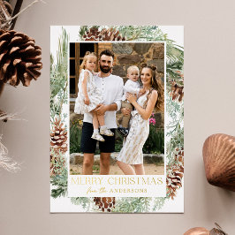 Rustige Waterverf Pine Cone Wreator 2 Foto Folie Feestdagenkaart