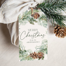 Rustige Waterverf Pine Cone Wreator Cadeaulabel