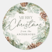 Rustige Waterverf Pine Cone Wreator Ronde Sticker (Voorkant)