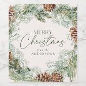 Rustige Waterverf Pine Cone Wreator Wijn Etiket (Enkel label)