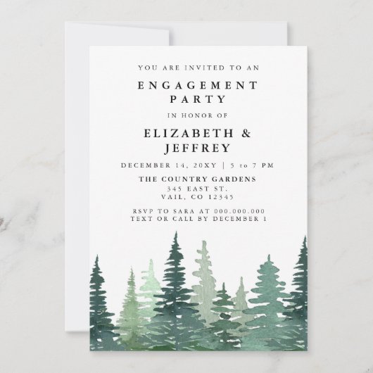 Rustige Waterverf Pine Forest Engagement Party Kaart (Voorkant)