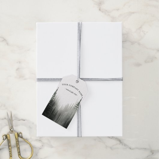 Rustige Waterverf Pine Forest Logo Custom Gift Lab Cadeaulabel (Met Touw)