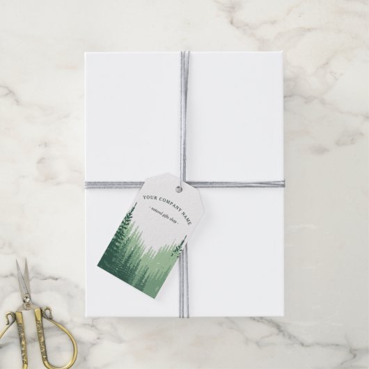 Rustige Waterverf Pine Forest Logo Custom Gift Lab Cadeaulabel (Met Touw)