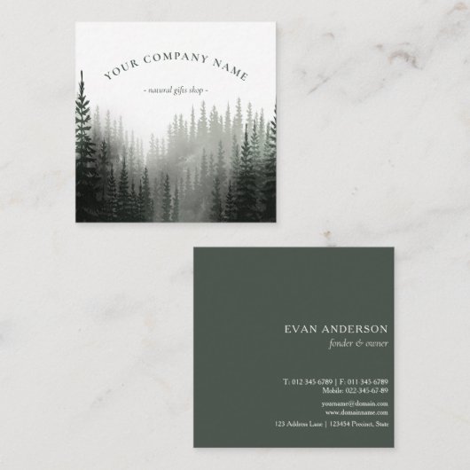 Rustige Waterverf Pine Forest Logo Square Business Vierkante Visitekaartje (Voorkant / Achterkant)