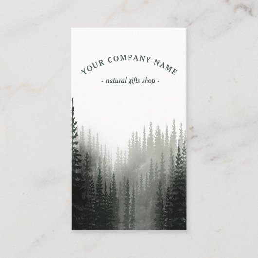 Rustige Waterverf Pine Forest Logo Visitekaartje (Voorkant)
