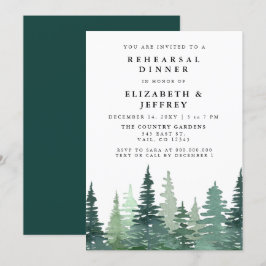 Rustige Waterverf Pine Forest Rehearsal Dinner Kaart