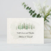 Rustige Waterverf Pine Forest Wedding Bedankt (Staand voorkant)