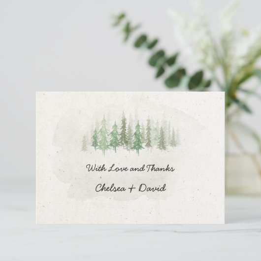 Rustige Waterverf Pine Forest Wedding Bedankt (Staand voorkant)