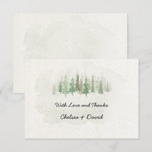 Rustige Waterverf Pine Forest Wedding Bedankt (Voorkant / Achterkant)