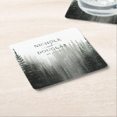 Rustige Waterverf Pine Forest Wedding Favor Kartonnen Onderzetters (Schuin)