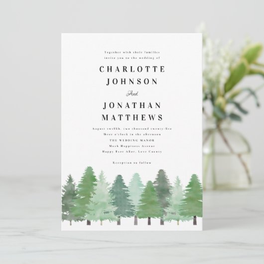 Rustige Waterverf Pine Forest Wedding Kaart (Staand voorkant)