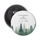 Rustige Waterverf Pine Forest Winter Wedding Button Flesopener (Voorkant)