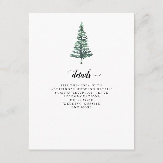 Rustige Waterverf Pine Forest Winter Wedding Encl Informatiekaartje (Voorkant)