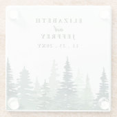 Rustige Waterverf Pine Forest Winter Wedding Glazen Onderzetter (Achterkant)