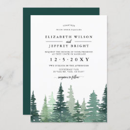 Rustige Waterverf Pine Forest Winter Wedding IV Kaart
