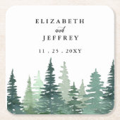 Rustige Waterverf Pine Forest Winter Wedding Kartonnen Onderzetters (Voorkant)