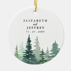 Rustige Waterverf Pine Forest Winter Wedding Keramisch Ornament