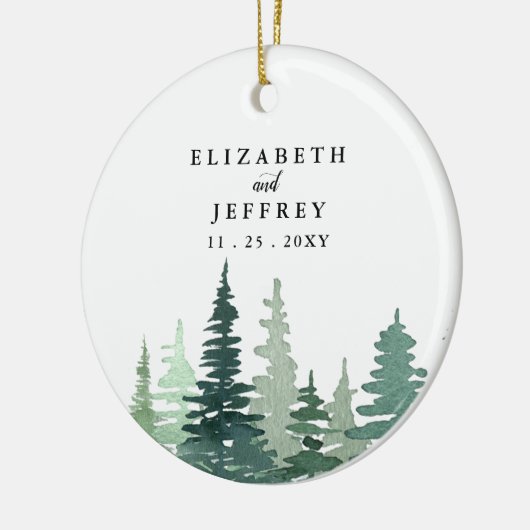 Rustige Waterverf Pine Forest Winter Wedding Keramisch Ornament (Links)