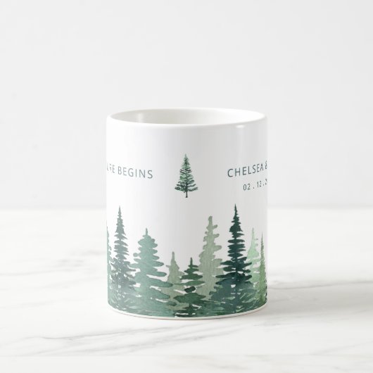 Rustige Waterverf Pine Forest Winter Wedding Koffiemok (Center)